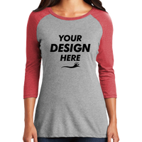 District Women's Perfect Tri ® 3/4 Sleeve Raglan, Red Frost / Grey Frost, Front view, Mockup