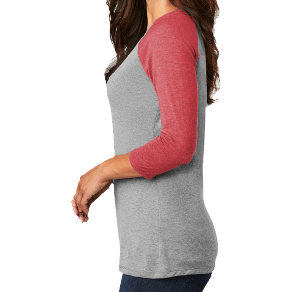 District Women's Perfect Tri ® 3/4 Sleeve Raglan, Red Frost / Grey Frost, Left Sleeve view
