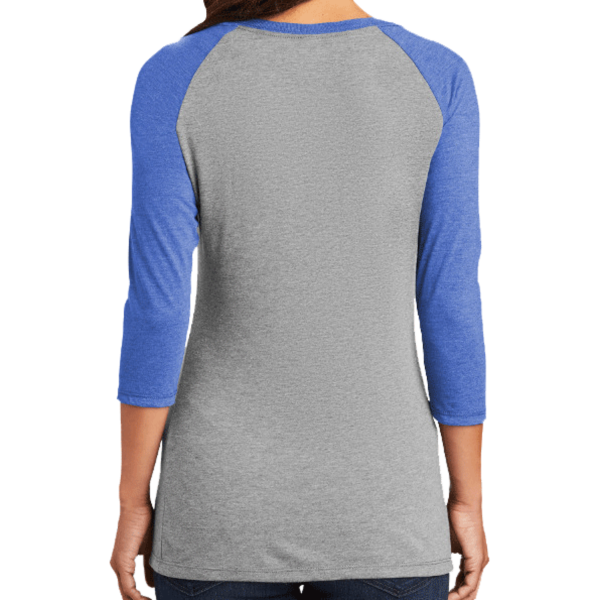 District Women's Perfect Tri ® 3/4 Sleeve Raglan, Royal Frost / Grey Frost, Back view