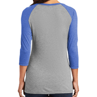 District Women's Perfect Tri ® 3/4 Sleeve Raglan, Royal Frost / Grey Frost, Back view