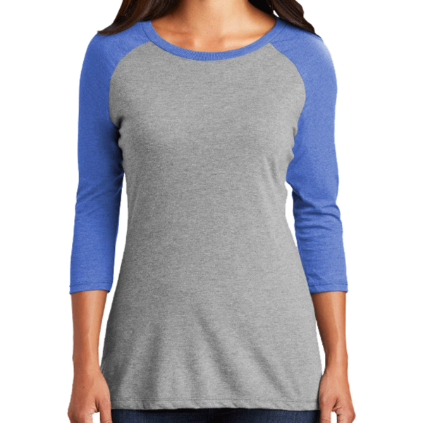 District Women's Perfect Tri ® 3/4 Sleeve Raglan, Royal Frost / Grey Frost, Front view