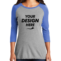 District Women's Perfect Tri ® 3/4 Sleeve Raglan, Royal Frost / Grey Frost, Front view, Mockup