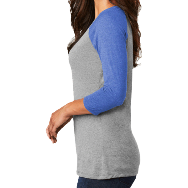 District Women's Perfect Tri ® 3/4 Sleeve Raglan, Royal Frost / Grey Frost, Left Sleeve view