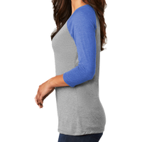 District Women's Perfect Tri ® 3/4 Sleeve Raglan, Royal Frost / Grey Frost, Left Sleeve view