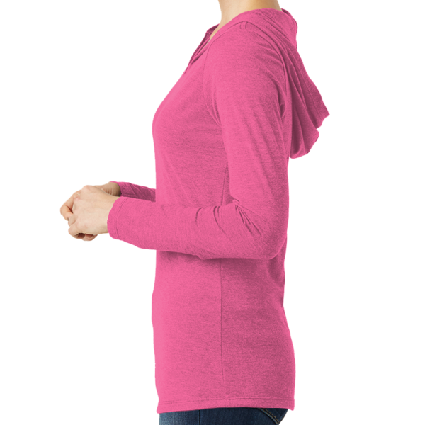 District Women's Perfect Tri ® Long Sleeve Hoodie, Fuchsia Frost, Left view