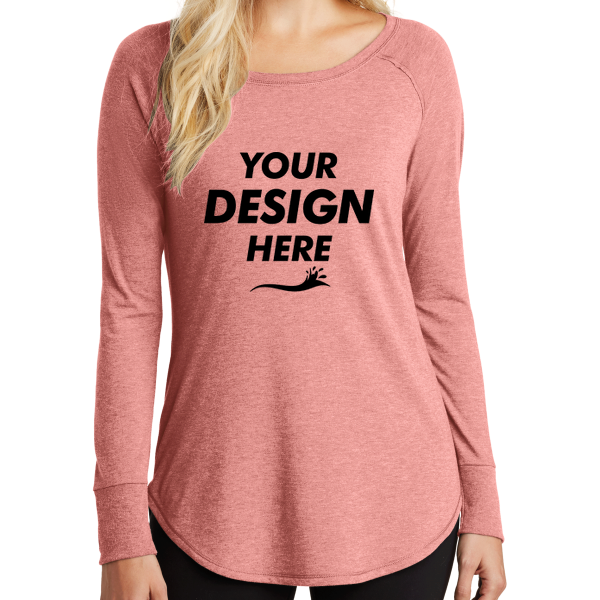 District Women's Perfect Tri ® Long Sleeve Tunic Tee, Blush Frost, Front view, Mockup
