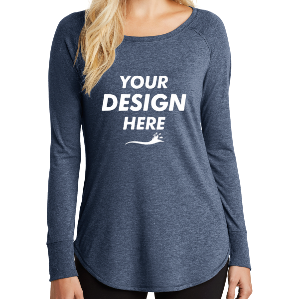 District Women's Perfect Tri ® Long Sleeve Tunic Tee, Navy Frost, Front view, Mockup