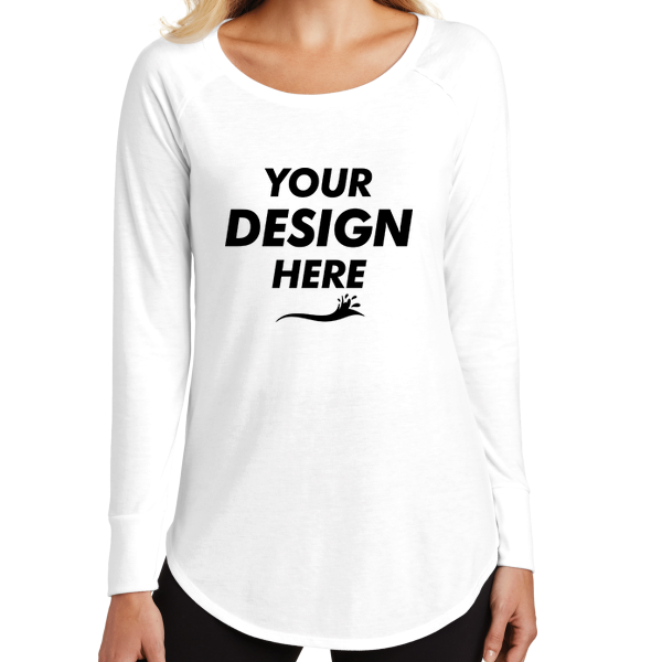 District Women's Perfect Tri ® Long Sleeve Tunic Tee, White, Front view, Mockup