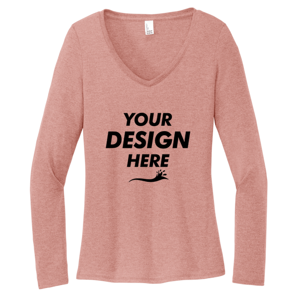 District Women's Perfect Tri ® Long Sleeve V Neck Tee, Blush Frost, Front view, Mockup