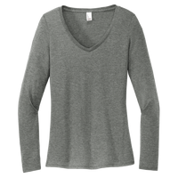 District Women's Perfect Tri ® Long Sleeve V Neck Tee, Heathered Charcoal, Front view