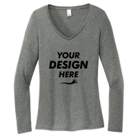 District Women's Perfect Tri ® Long Sleeve V Neck Tee, Heathered Charcoal, Front view, Mockup