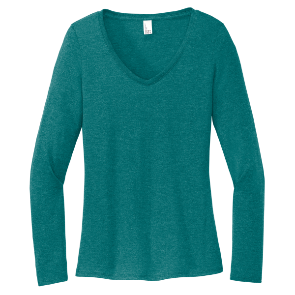 District Women's Perfect Tri ® Long Sleeve V Neck Tee, Heathered Teal, Front view