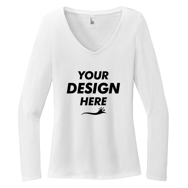 District Women's Perfect Tri ® Long Sleeve V Neck Tee, White, Front view, Mockup