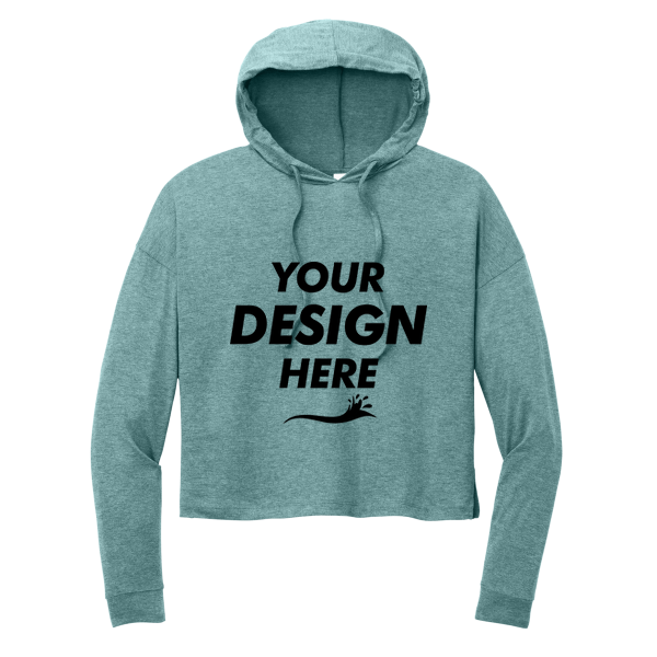 District Women's Perfect Tri ® Midi Long Sleeve Hoodie, Heathered Eucalyptus Blue, Front view, Mockup