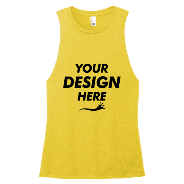 District Women's Perfect Tri ® Muscle Tank, Ochre Yellow Heather, Front view, Mockup