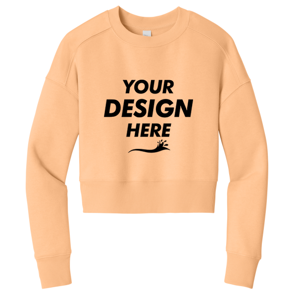 District Women's Perfect Weight ® Fleece Cropped Crew, Apricot, Front view, Mockup