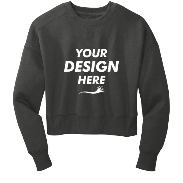 District Women's Perfect Weight ® Fleece Cropped Crew, Charcoal, Front view, Mockup