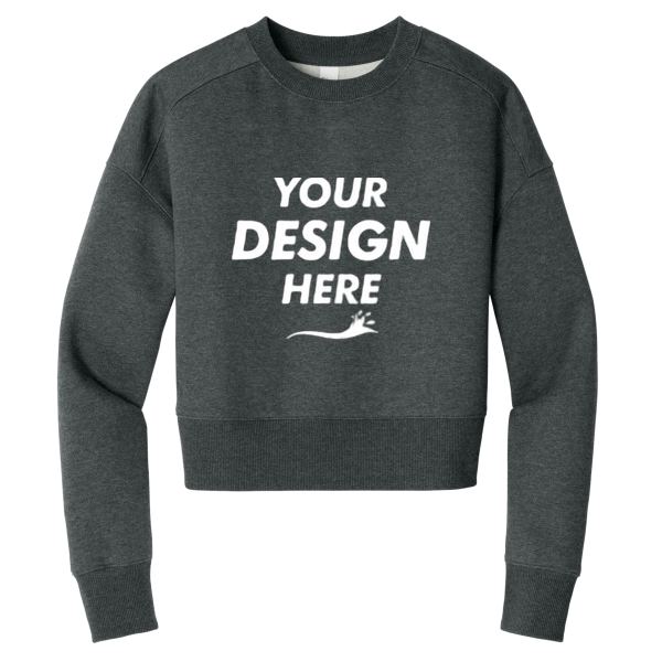 District Women's Perfect Weight ® Fleece Cropped Crew, Heathered Charcoal, Front view, Mockup