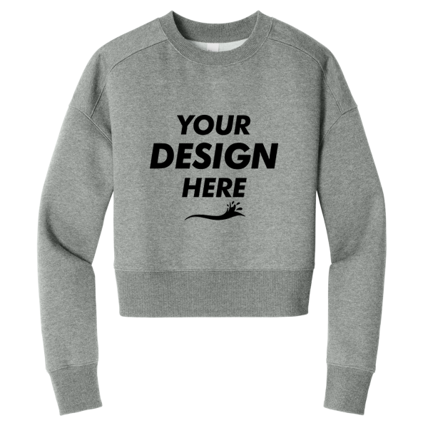 District Women's Perfect Weight ® Fleece Cropped Crew, Heathered Steel, Front view, Mockup