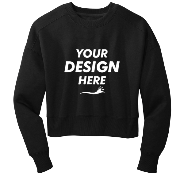 District Women's Perfect Weight ® Fleece Cropped Crew, Jet Black, Front view, Mockup