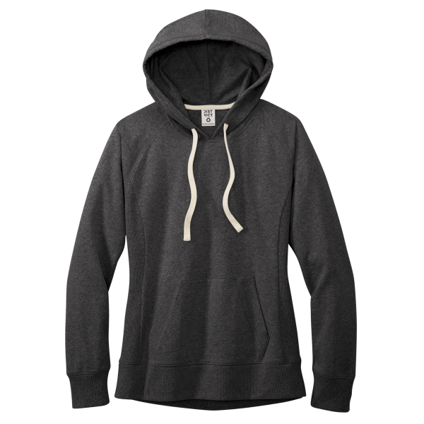 District Women's Re Fleece Hoodie, Charcoal Heather, Front view