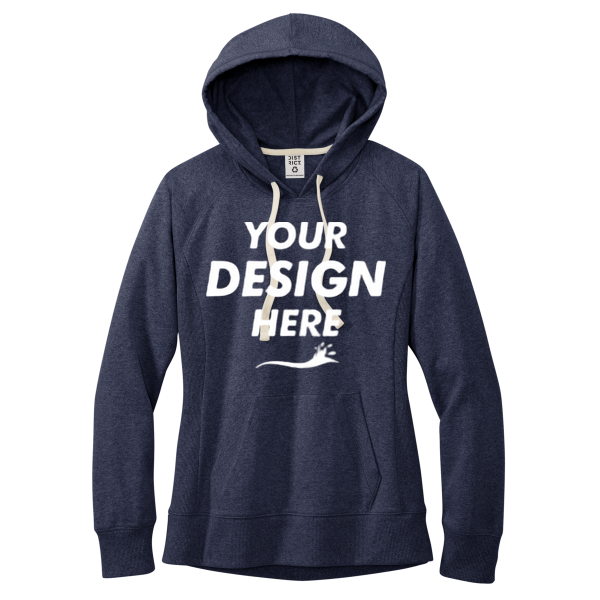 District Women's Re Fleece Hoodie, Heathered Navy, Front view, Mockup