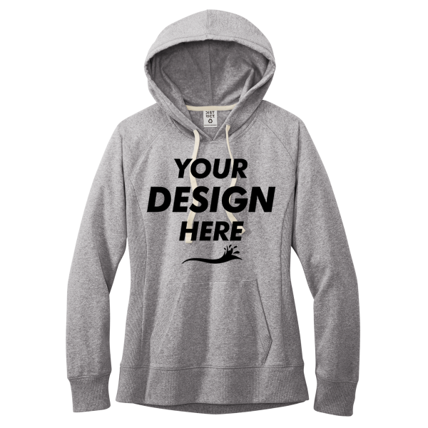 District Women's Re Fleece Hoodie, Light Heather Grey, Front view, Mockup