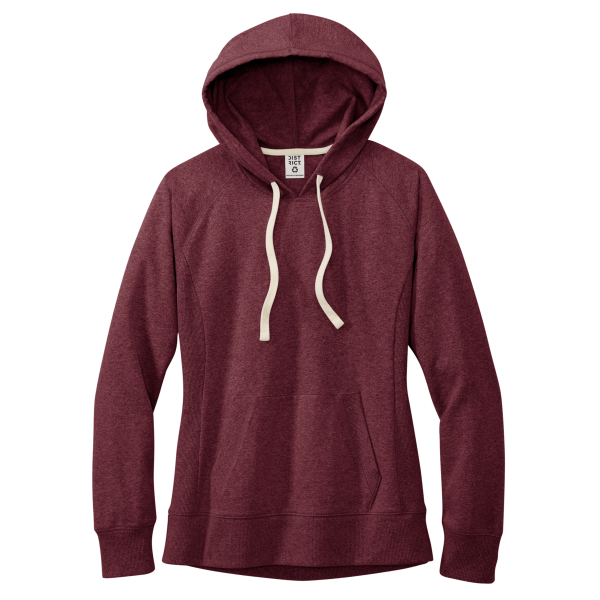 District Women's Re Fleece Hoodie, Maroon Heather, Front view