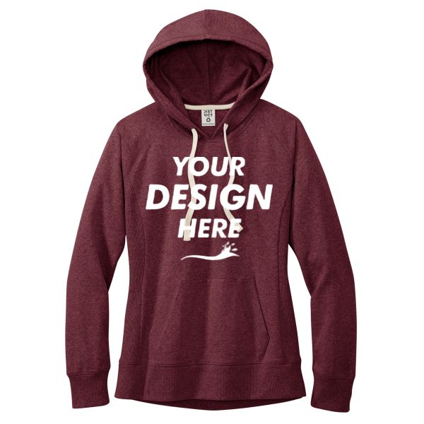 District Women's Re Fleece Hoodie, Maroon Heather, Front view, Mockup