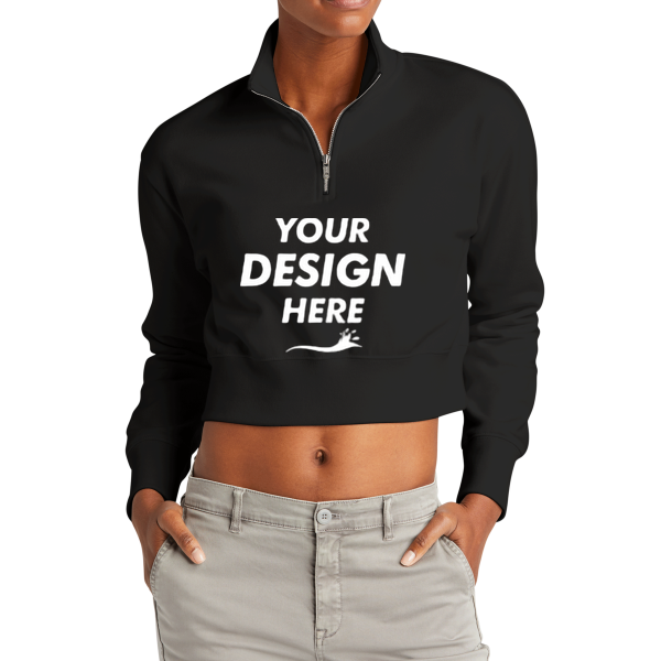 District Women's V.I.T. Fleece 1/2 Zip, Black, Front view, Mockup