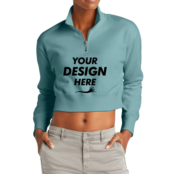 District Women's V.I.T. Fleece 1/2 Zip, Eucalyptus Blue, Front view, Mockup