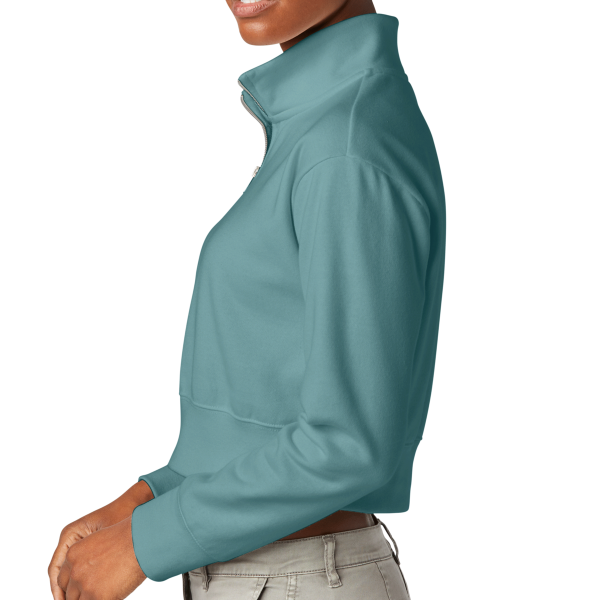 District Women's V.I.T. Fleece 1/2 Zip, Eucalyptus Blue, Left Sleeve view