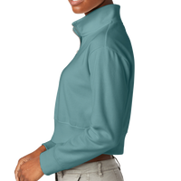 District Women's V.I.T. Fleece 1/2 Zip, Eucalyptus Blue, Left Sleeve view