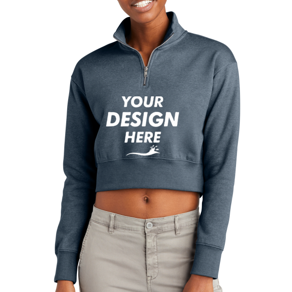 District Women's V.I.T. Fleece 1/2 Zip, Flint Blue Heather, Front view, Mockup
