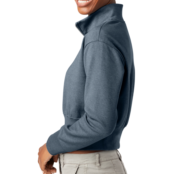 District Women's V.I.T. Fleece 1/2 Zip, Flint Blue Heather, Left Sleeve view