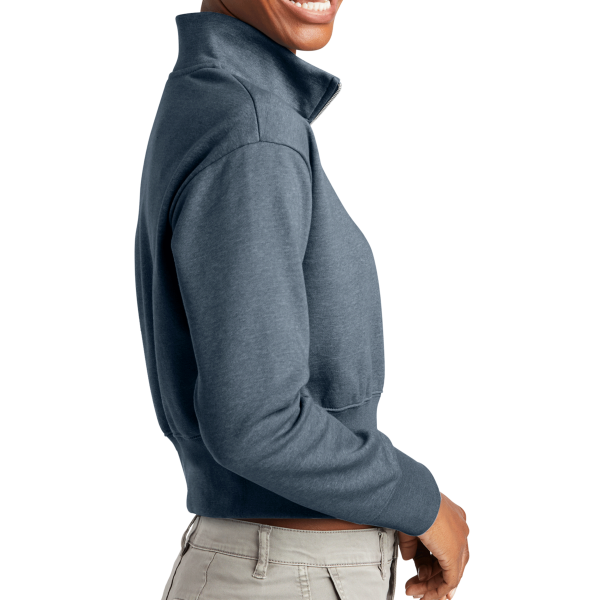 District Women's V.I.T. Fleece 1/2 Zip, Flint Blue Heather, Right Sleeve view