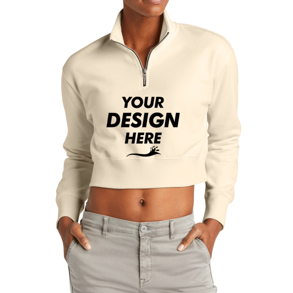 District Women's V.I.T. Fleece 1/2 Zip, Gardenia, Front view, Mockup