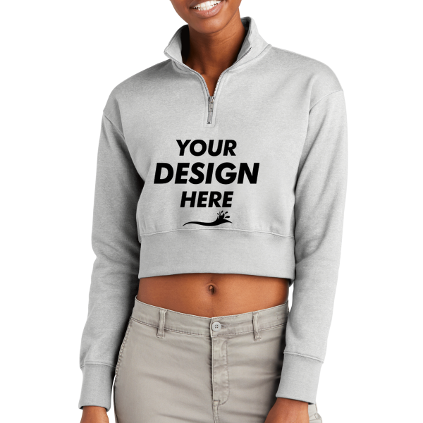 District Women's V.I.T. Fleece 1/2 Zip, Light Heather Grey, Front view, Mockup