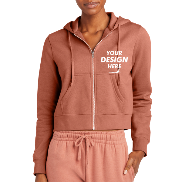District Women's V.I.T. Fleece Full Zip Hoodie, Desert Rose, Front view, Mockup