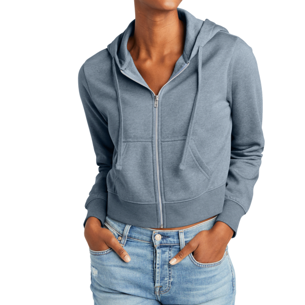 District Women's V.I.T. Fleece Full Zip Hoodie, Flint Blue Heather, Front view