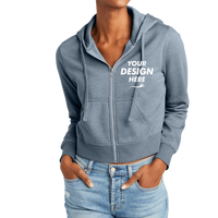 District Women's V.I.T. Fleece Full Zip Hoodie, Flint Blue Heather, Front view, Mockup