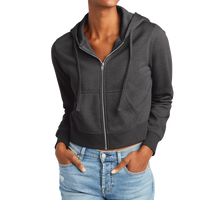 District Women's V.I.T. Fleece Full Zip Hoodie, Heathered Charcoal, Front view