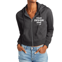 District Women's V.I.T. Fleece Full Zip Hoodie, Heathered Charcoal, Front view, Mockup