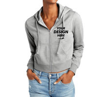 District Women's V.I.T. Fleece Full Zip Hoodie, Light Heather Grey, Front view, Mockup