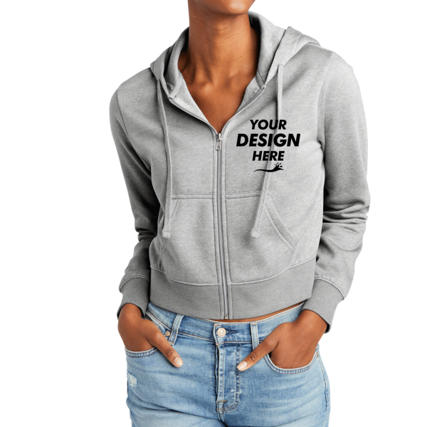 District Women's V.I.T. Fleece Full Zip Hoodie, Light Heather Grey, Front view, Mockup