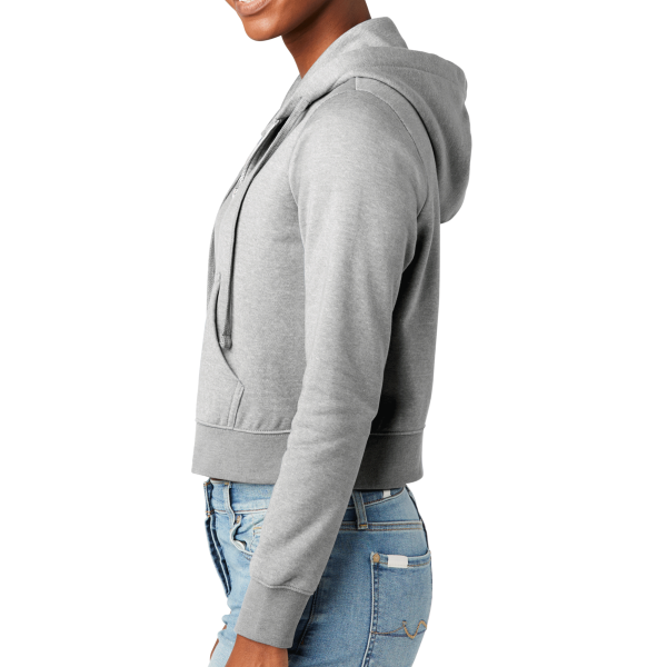 District Women's V.I.T. Fleece Full Zip Hoodie, Light Heather Grey, Left Sleeve view