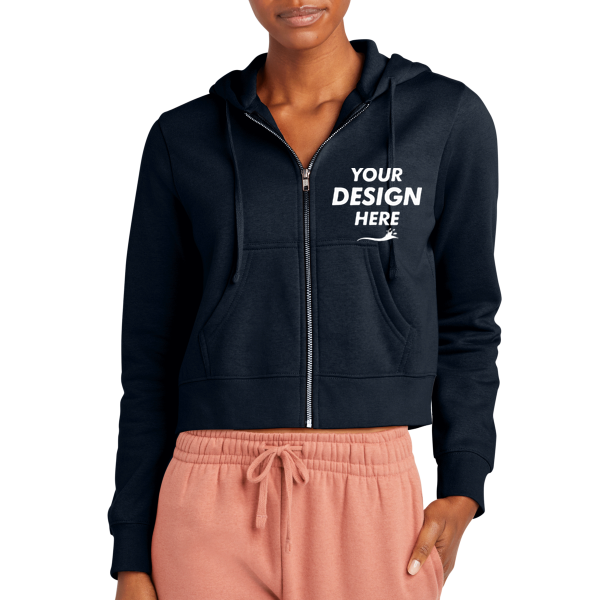 District Women's V.I.T. Fleece Full Zip Hoodie, New Navy, Front view, Mockup