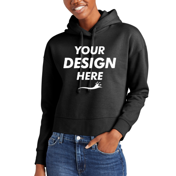 District Women's V.I.T. Fleece Hoodie, Black, Front view, Mockup