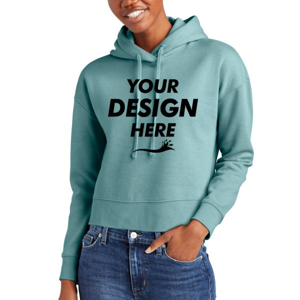 District Women's V.I.T. Fleece Hoodie, Eucalyptus Blue, Front view, Mockup