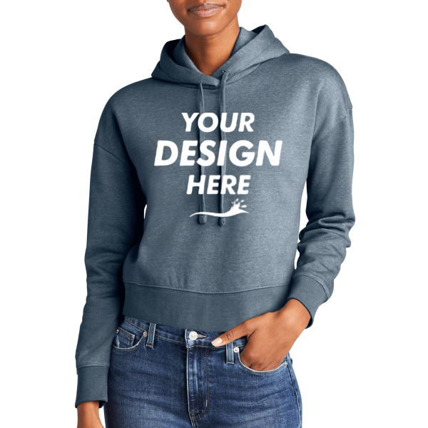 District Women's V.I.T. Fleece Hoodie, Flint Blue Heather, Front view, Mockup